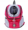 Load image into Gallery viewer, Red and gray breathable pet carrier backpack front view
