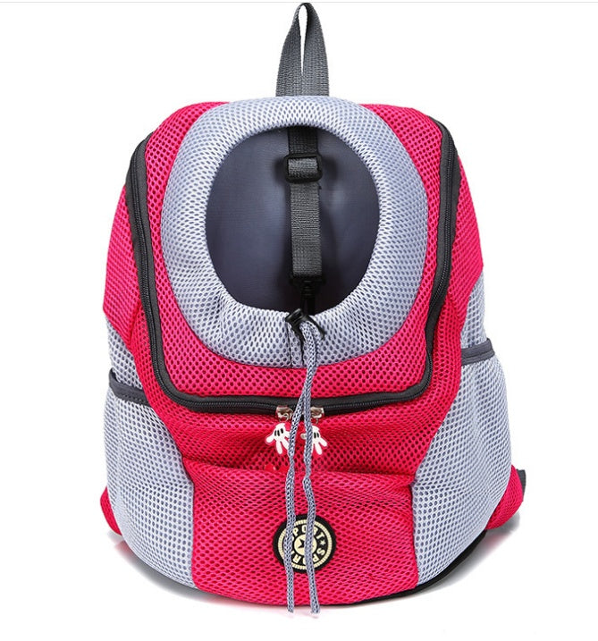 Red and gray breathable pet carrier backpack front view