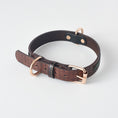 Load image into Gallery viewer, Brown PU leather dog collar shown from above on white background
