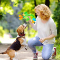 Cargar la imagen en la vista de la galería, Woman kneeling outdoors playing with a dog and holding a green plush chicken toy

