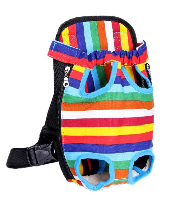 Colorful striped design portable pet carrier with easy-access zippers