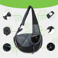 Load image into Gallery viewer, Close-up of breathable pet sling carrier showing adjustable strap, drawstring closure, and mesh fabric details
