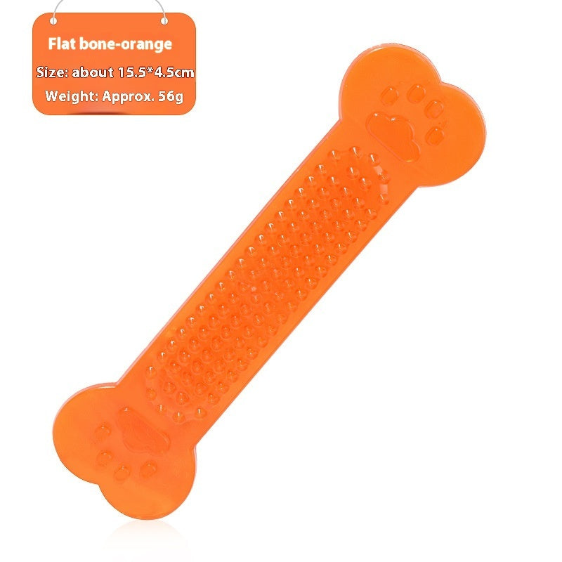 Orange transparent PVC dog bone toy with size and weight label