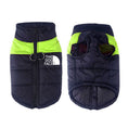 Charger l'image dans la visionneuse de la galerie, Front and back view of black and fluorescent green waterproof dog vest with padded design and leash attachment rings
