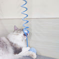 Load image into Gallery viewer, Brown tabby kitten playing with pink spring rabbit hair ball toy
