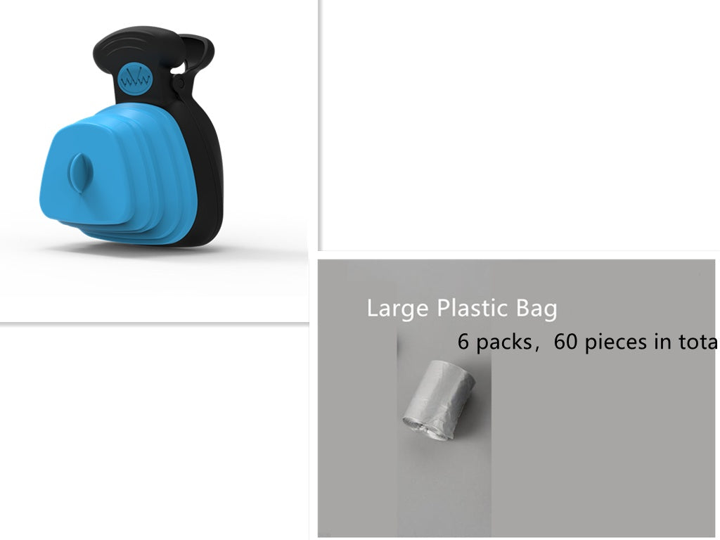 Blue foldable dog poop spoon dispenser angled view