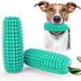 Load image into Gallery viewer, Blue corn-shaped chew toy with rope and dog holding toy
