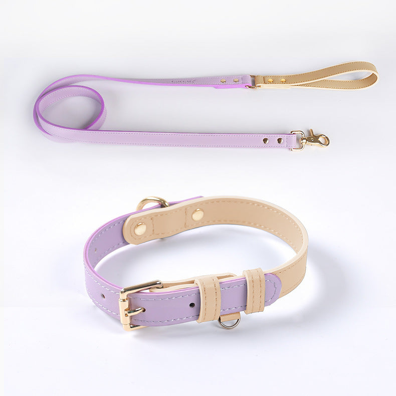 Pastel Leather Dog Collar & Leash Set