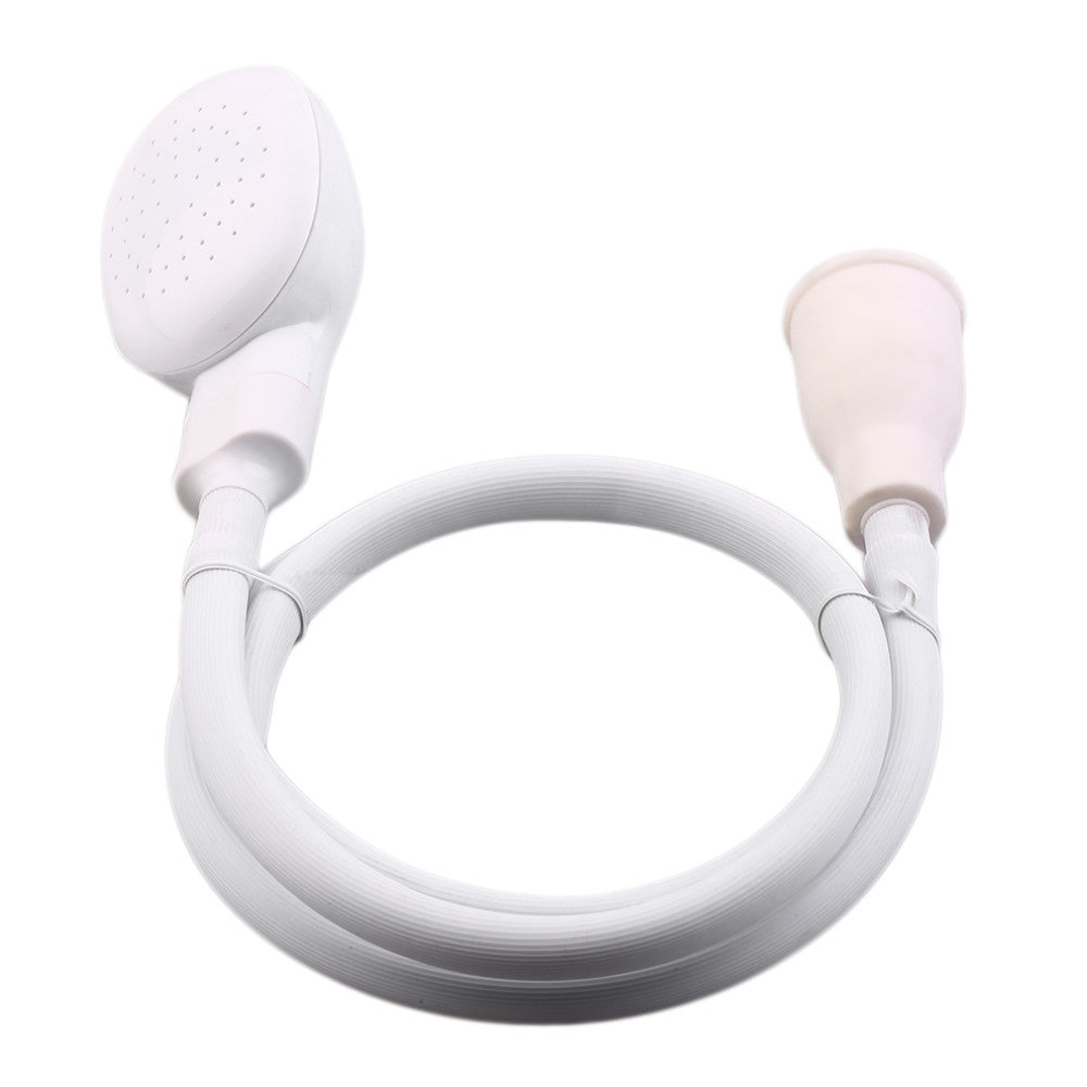 Straight flexible white hose with shower head and faucet connector