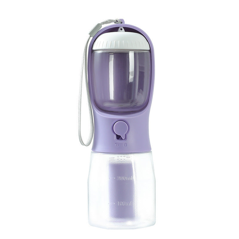 Lavender color variant of 3-in-1 portable dog water and food bottle with secure water and food compartments