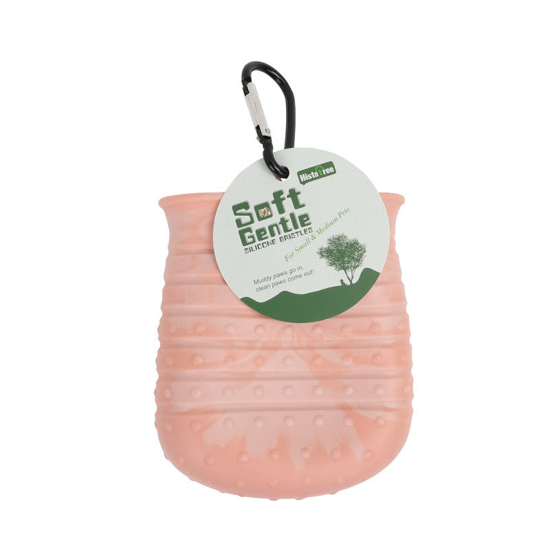 Pink paw cleaner cup for small and medium pets with hang tag