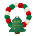 Load image into Gallery viewer, Single plush Christmas collar with red, green, and white felt balls and a green plush Christmas tree with 'Merry Christmas' embroidery on white background
