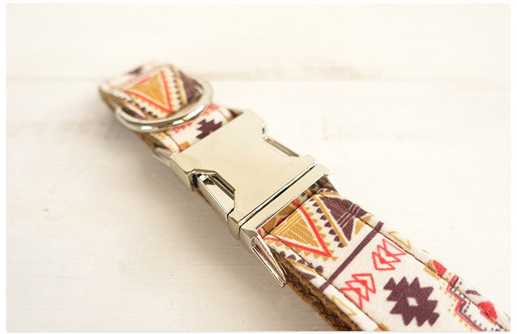 Secure metal buckle on patterned dog collar