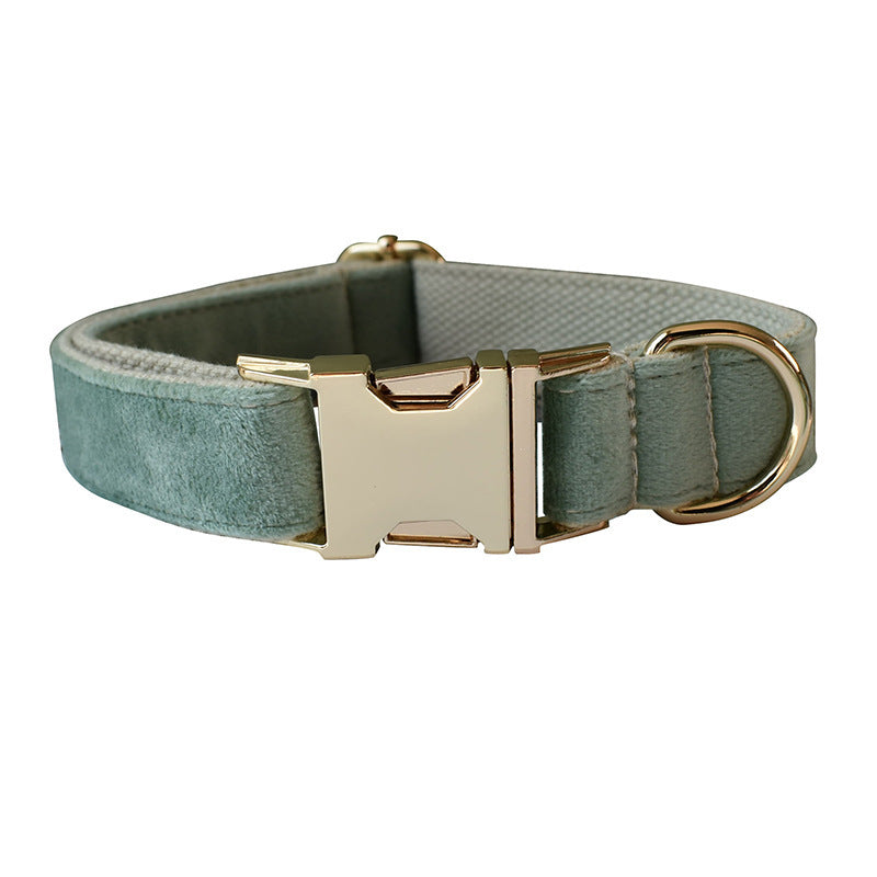 Side angle of mint green velvet dog collar showing gold clasp and ring