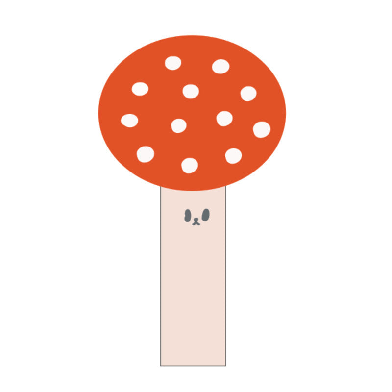 Illustration of red mushroom cat toy with white spots and face detail