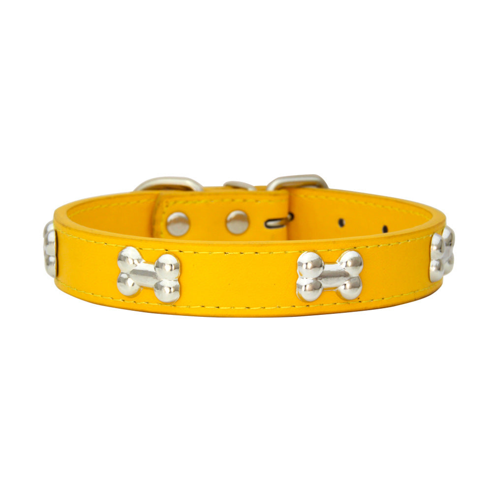 Faux Leather Dog Collar with Bone Studs