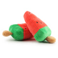 Load image into Gallery viewer, Two watermelon plush dog toys laying on a white background showing soft texture and colors
