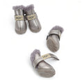 Cargar la imagen en la vista de la galería, Pair of silver gray dog winter boots showing sole pattern and fur lining
