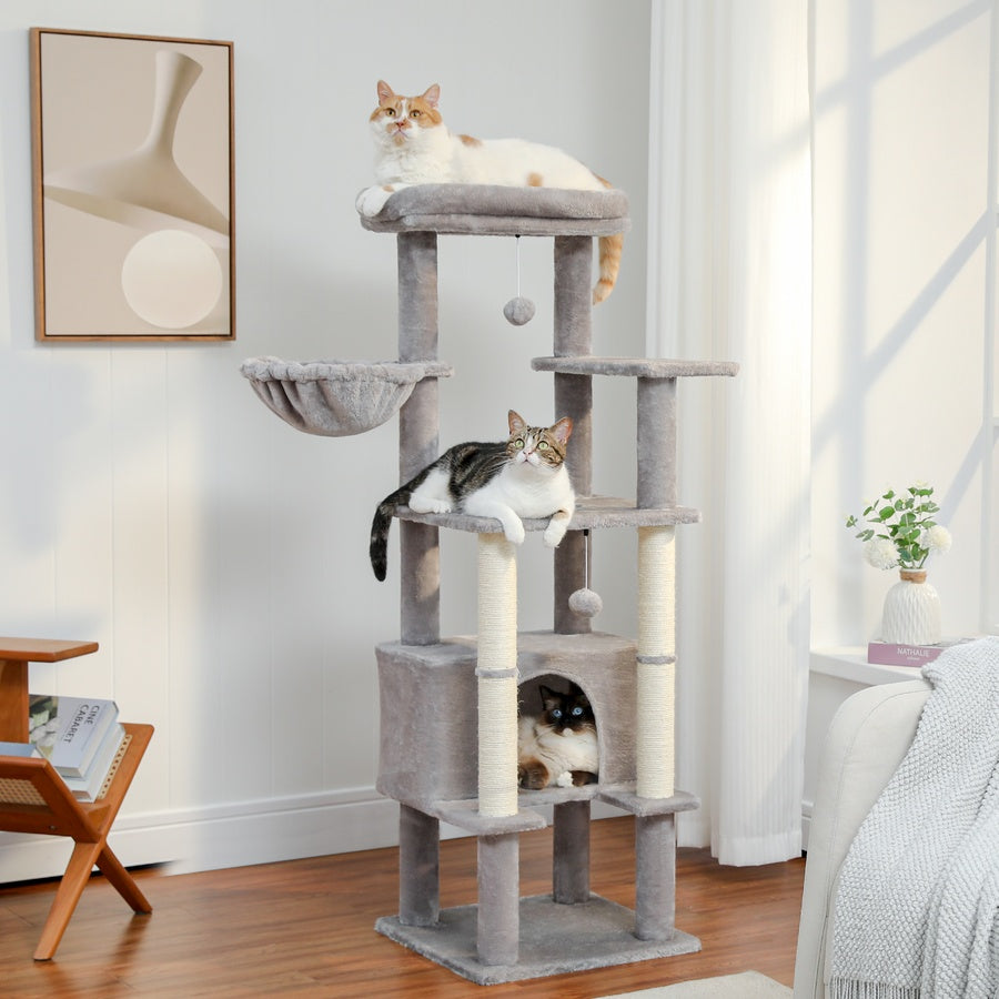 Arbre à chat d'intérieur PAWZ Road 55 pouces avec poteaux à gratter en sisal en peluche