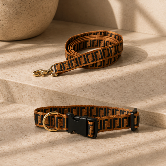 Greek Key Dog Collar & Leash Set