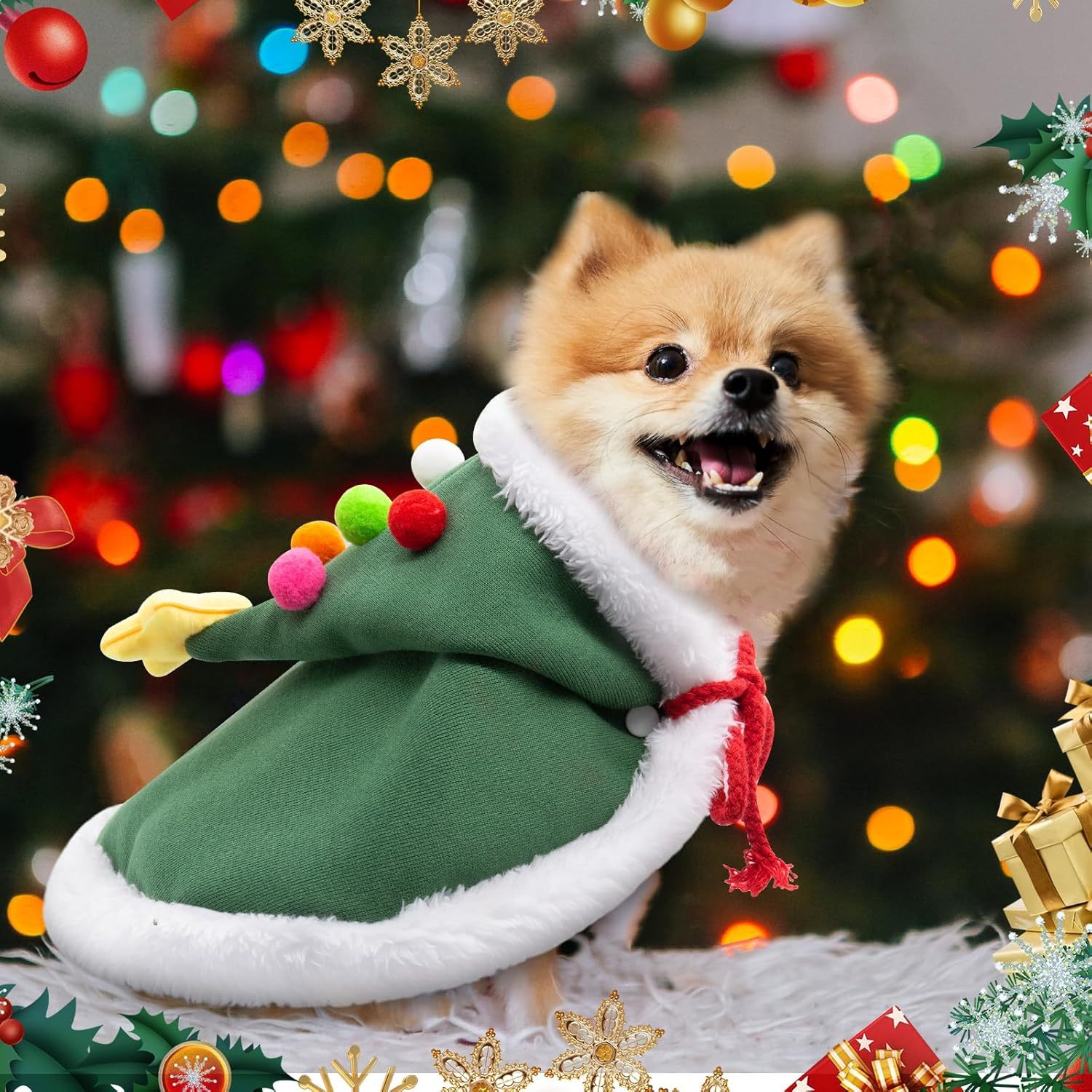 Pet Christmas Tree Cape With Velvet Stars