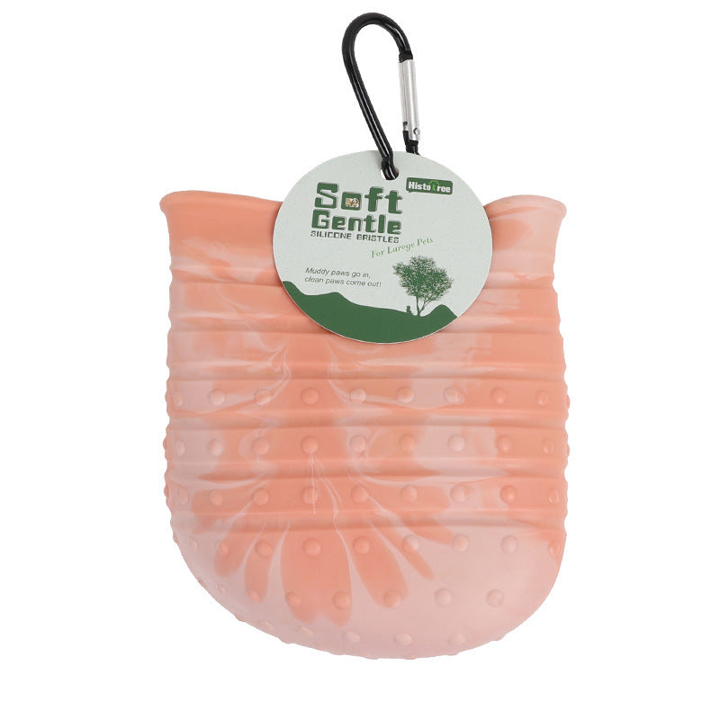 Pink silicone paw cleaner cup for large pets with hang tag