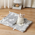 Load image into Gallery viewer, Cat lying comfortably on folded gray pet bed mat near lamp and books on wooden floor

