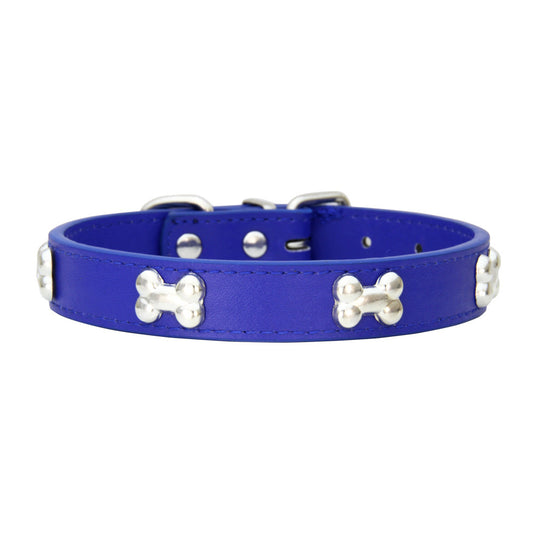 Orange PU leather dog collar with silver bone studs