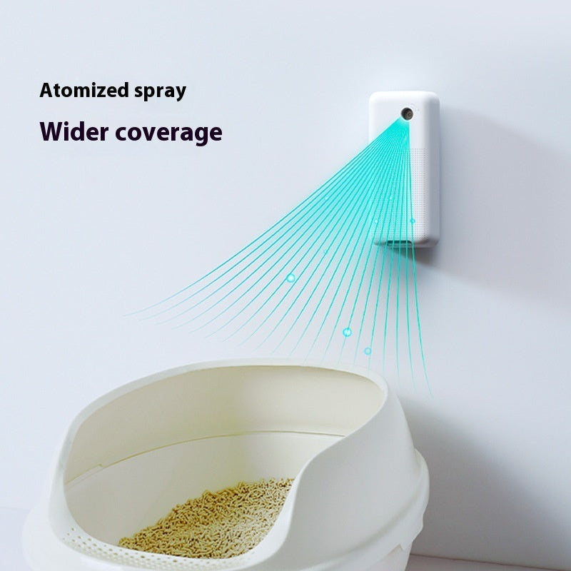 Smart spray atomized spray providing wide coverage above a cat litter box