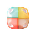 Load image into Gallery viewer, Close-up of colorful cube-shaped cat toy with four compartments and feather openings

