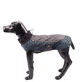 Cargar la imagen en la vista de la galería, Mannequin model wearing a blue camo and gray waterproof dog jacket side view
