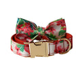 Load image into Gallery viewer, Red floral dog collar with gold buckle detail
