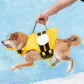 Load image into Gallery viewer, Person holding Shiba Inu dog wearing yellow life jacket lifted from the pool by sturdy handle
