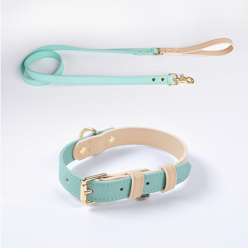 Pastel Leather Dog Collar & Leash Set