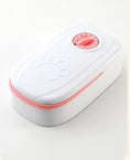 Charger l'image dans la visionneuse de la galerie, Single white automatic pet feeder with pink mechanical timer dial and paw-print embossed cover on white background
