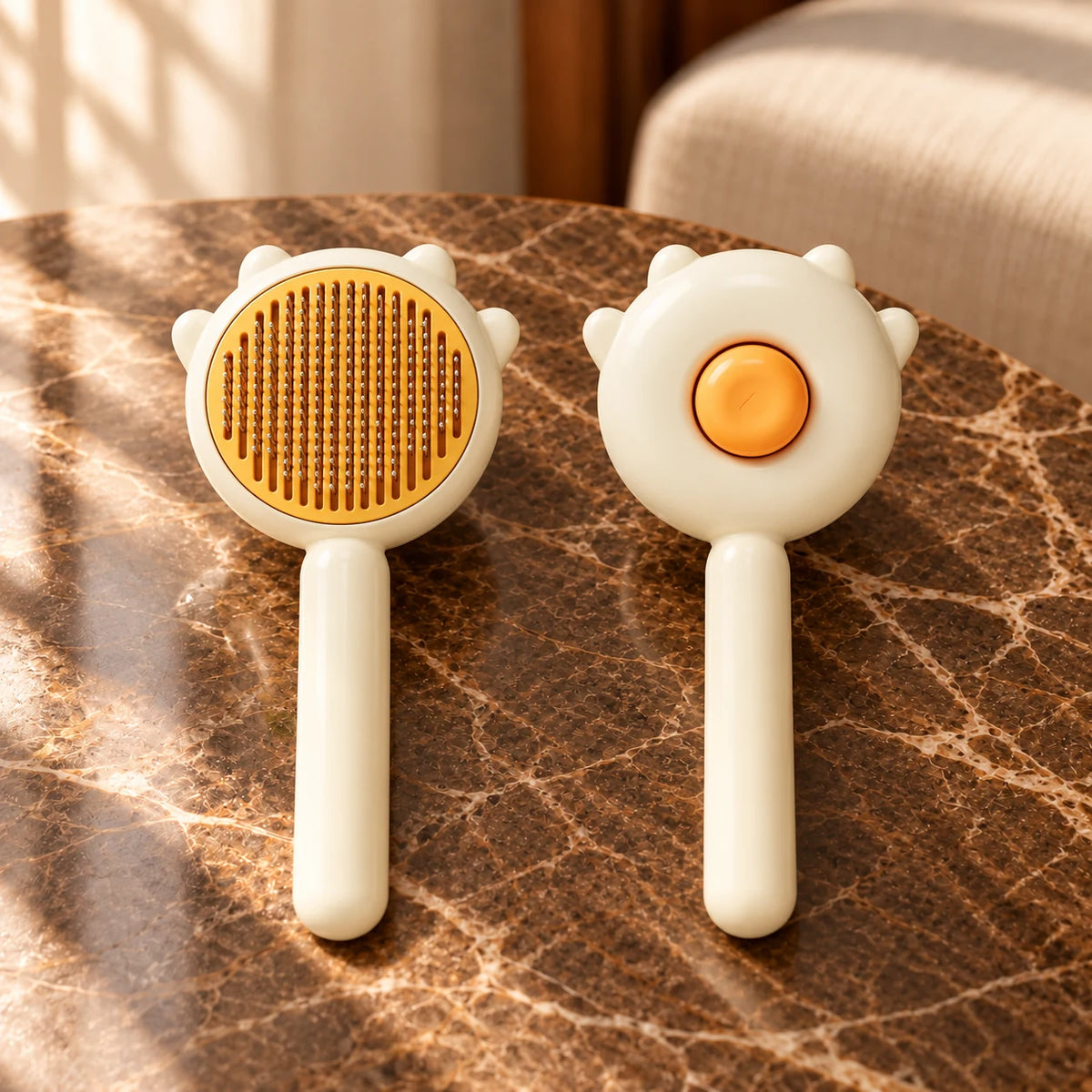 Pack of two yellow combs on brown marble