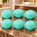 Load image into Gallery viewer, Six green square silicone pet bath brushes on brown marble
