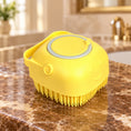 Load image into Gallery viewer, Yellow square silicone pet bath brush on brown marble

