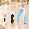 Load image into Gallery viewer, White pet trimmer, cleaning brush, USB cable and blue nail clipper
