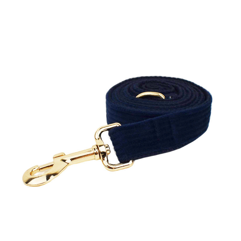 Navy blue corduroy dog leash with gold clasp for safe walking