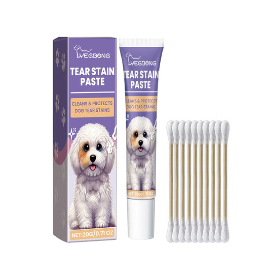 Lyegbong Tear Stain Paste for dogs in purple tube with matching box and applicator cotton swabs