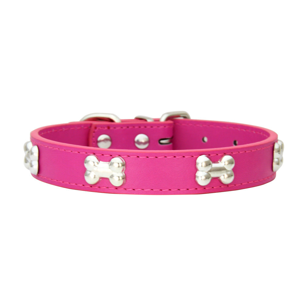 Faux Leather Dog Collar with Bone Studs
