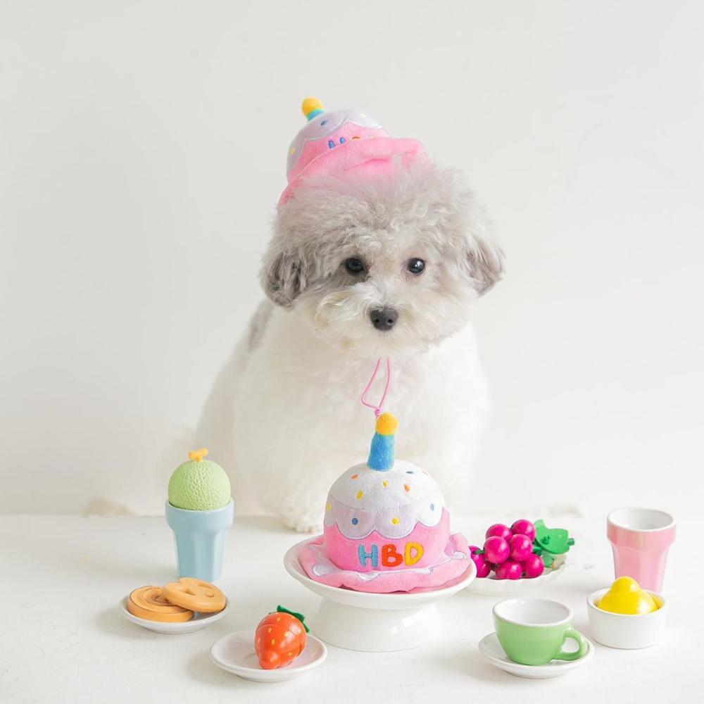 Pink Plush Dog Cake Hat