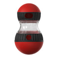 Load image into Gallery viewer, Red/black dog food dispensing toy isolated on white background showing design details and treat dispensing holes
