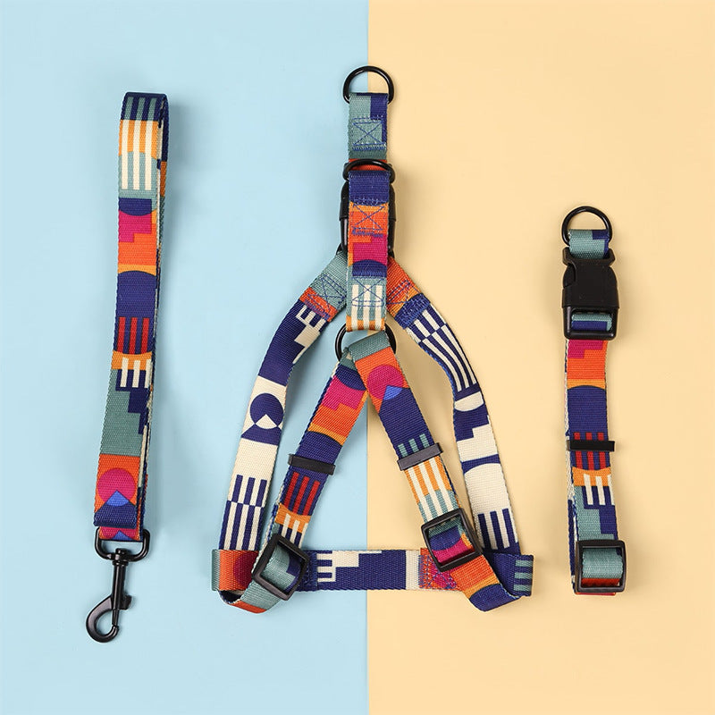 Geometric Print Dog Harness, Collar & Leash Set