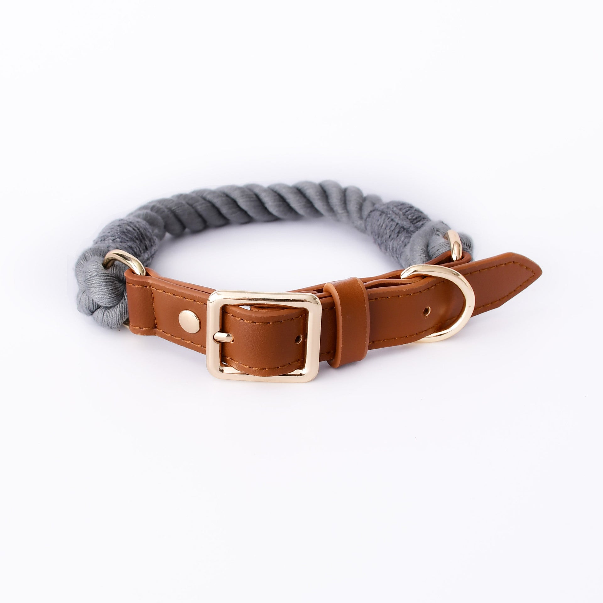Cotton Rope Woven Leather Pet Leash Collar Set Medium Large Dog Walking