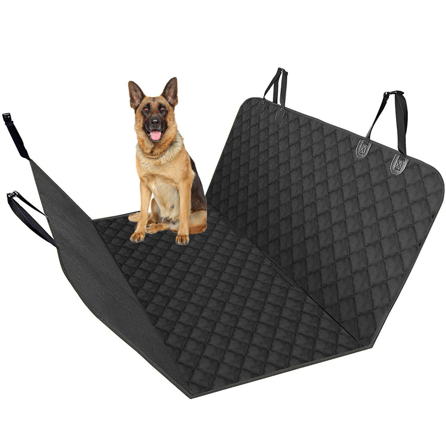 Funda de asiento trasero para coche, protector de banco impermeable para viajes de mascotas y perros, de lujo, color negro