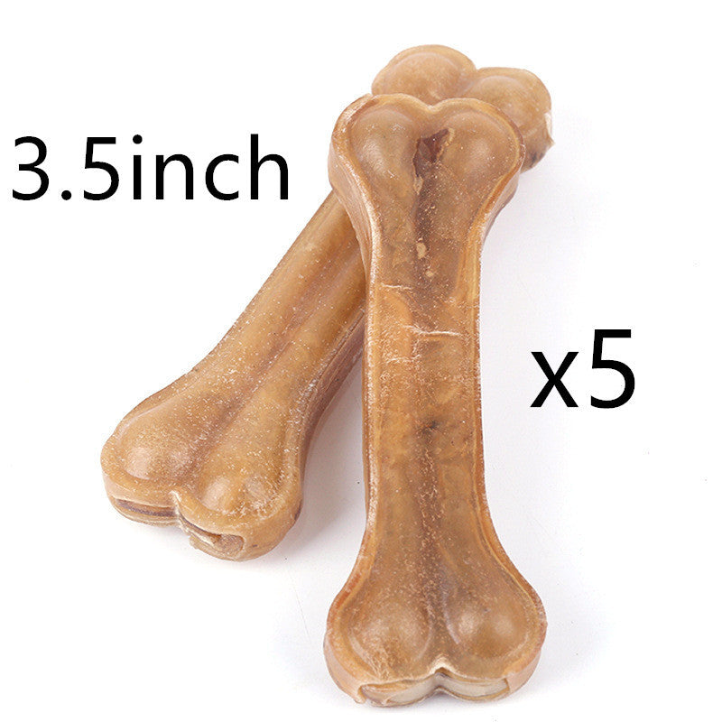 Bundle of five 3.5 inch buffalo leather dog chew bones shown together