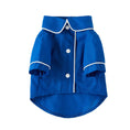 Charger l'image dans la visionneuse de la galerie, Blue pet pajamas shirt laid out flat with detailed white trim
