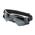 Load image into Gallery viewer, Black framed dog goggles with strap laid out on white background

